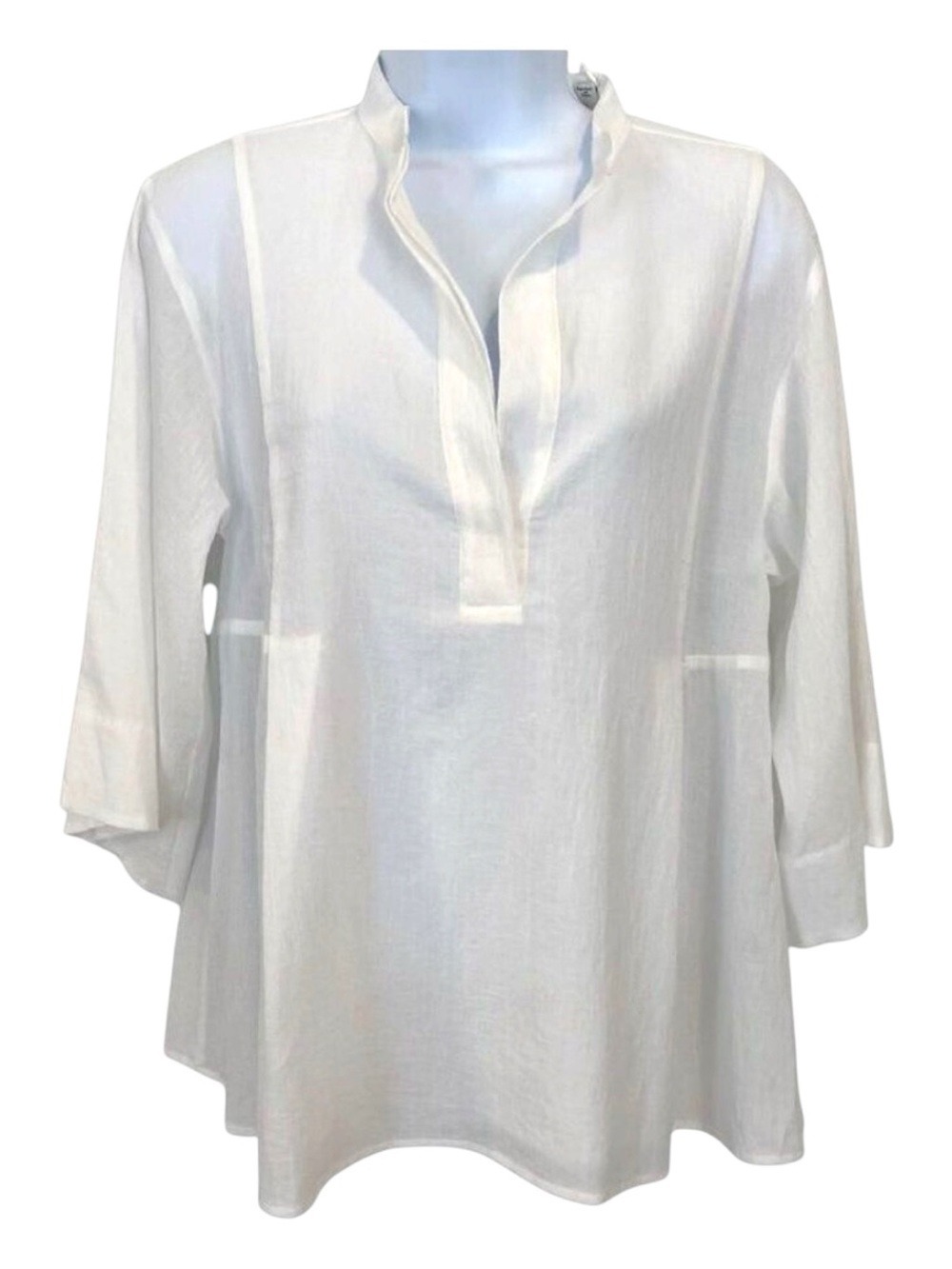 Vince NWT White Cotton Popover Tunic Blouse Band Collar 3/4 Sleeve Top XS